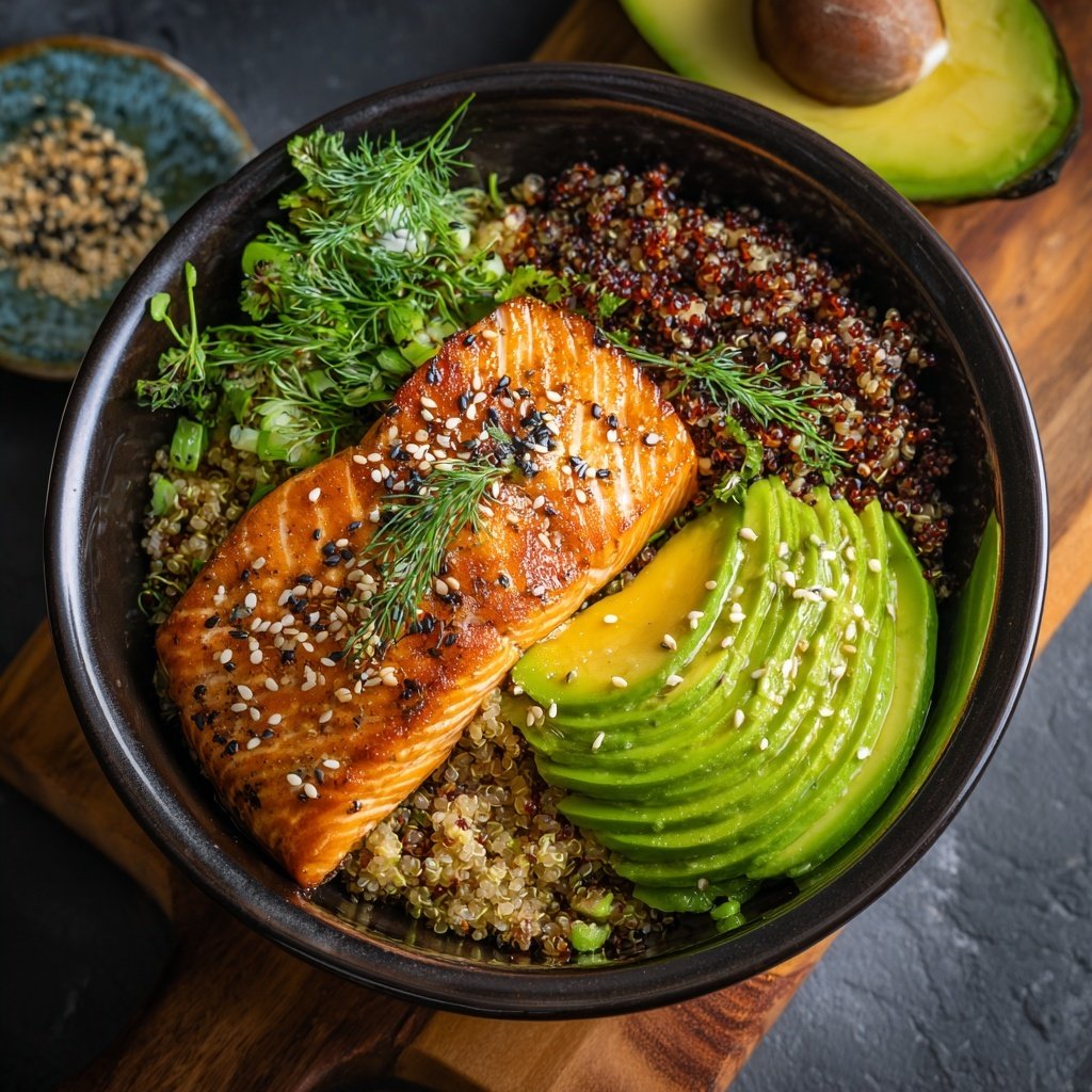 Lachs Quinoa Bowl mit Avocado