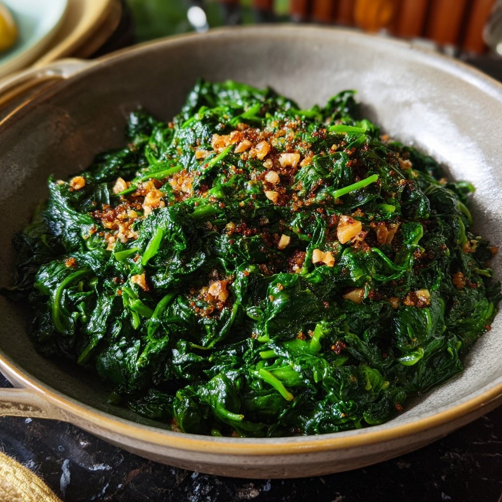 Cremiger Spinat mit Muskatnuss Topping