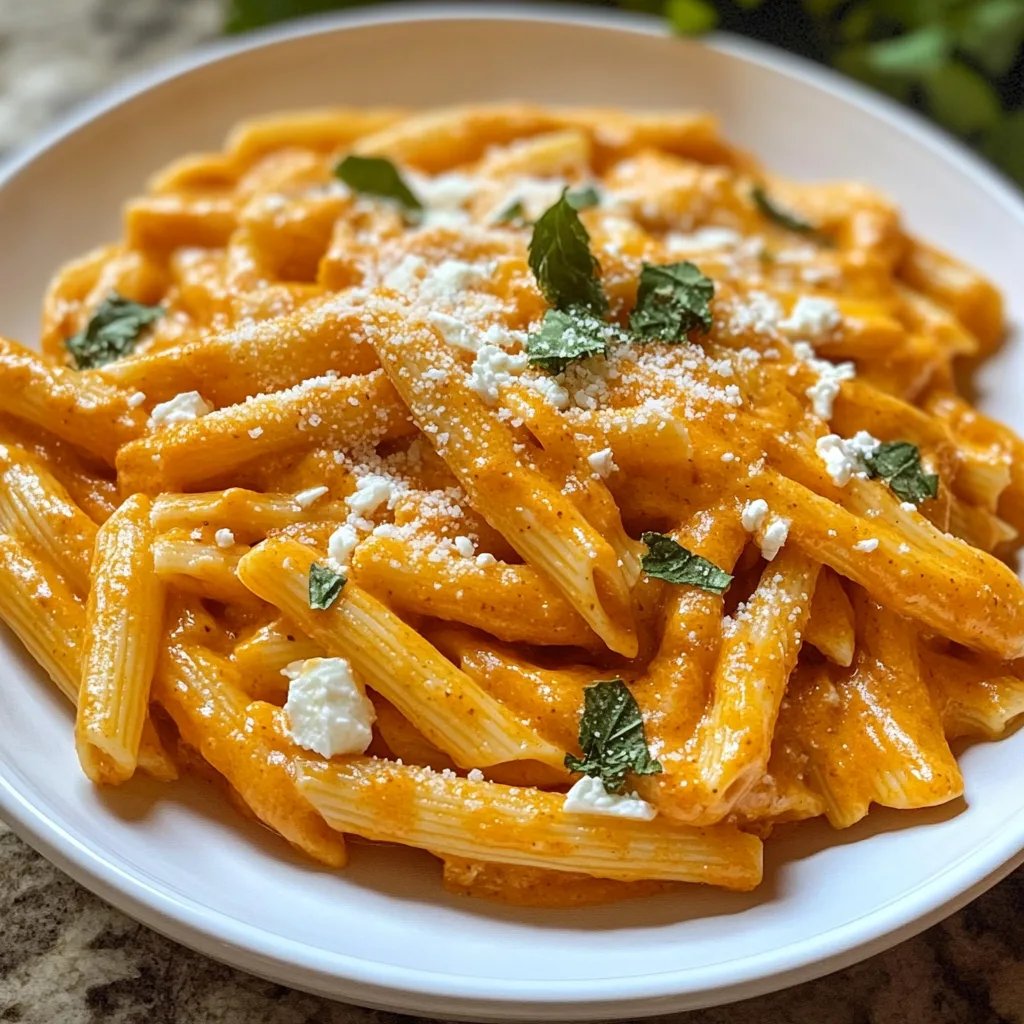 Kürbissoße mit Nudeln und Feta