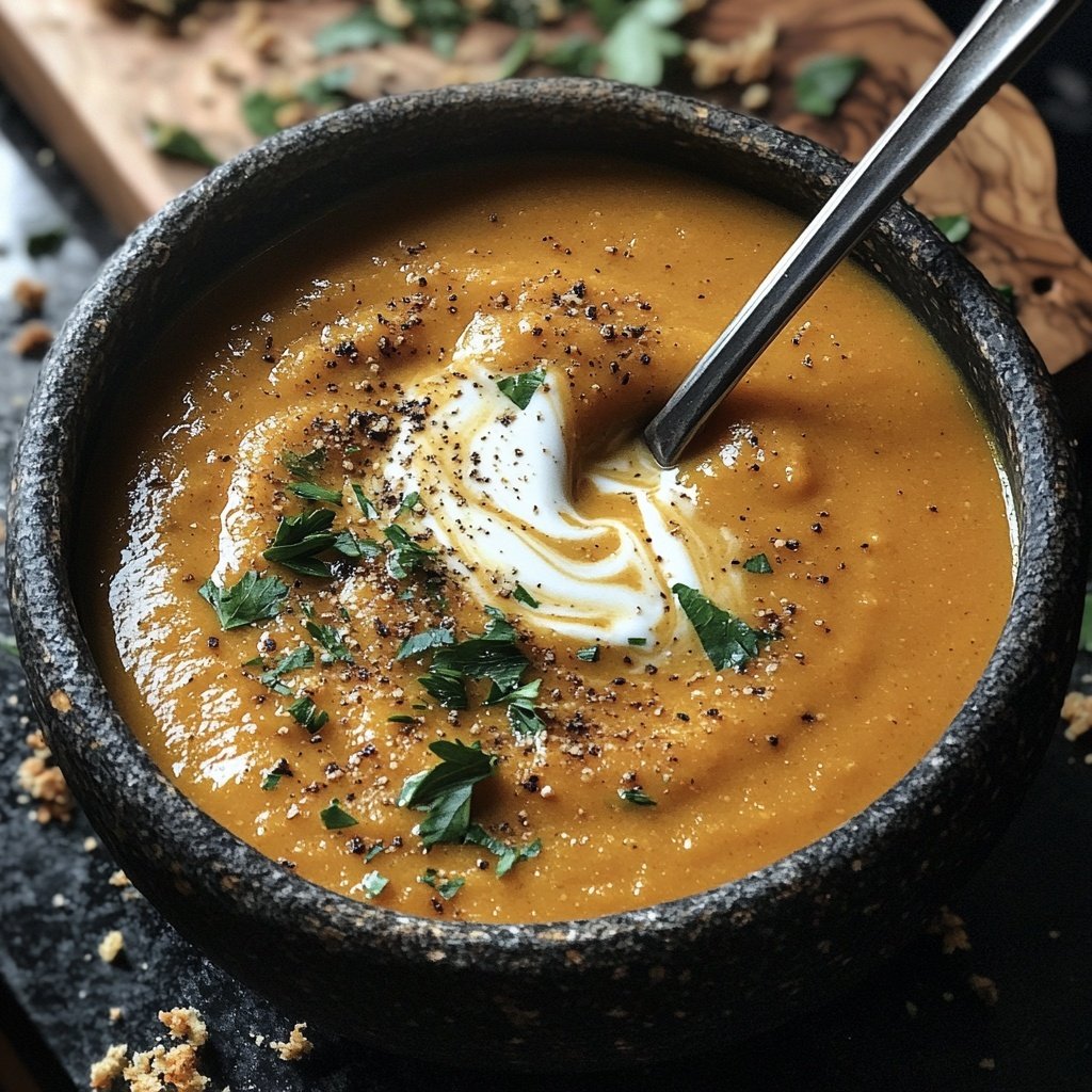 Kürbis-Apfel-Suppe mit Ingwer und Sahne