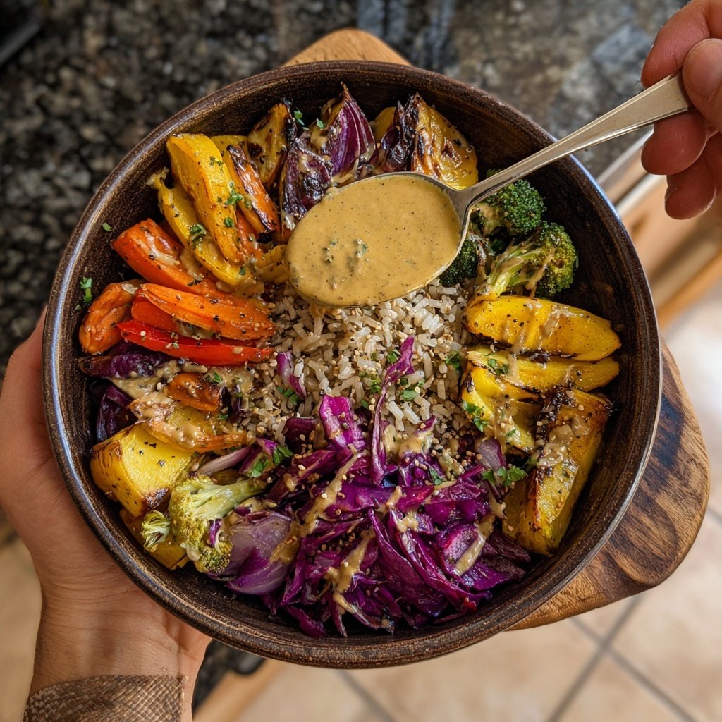 Geröstete Gemüsebowls Grüner Tahini