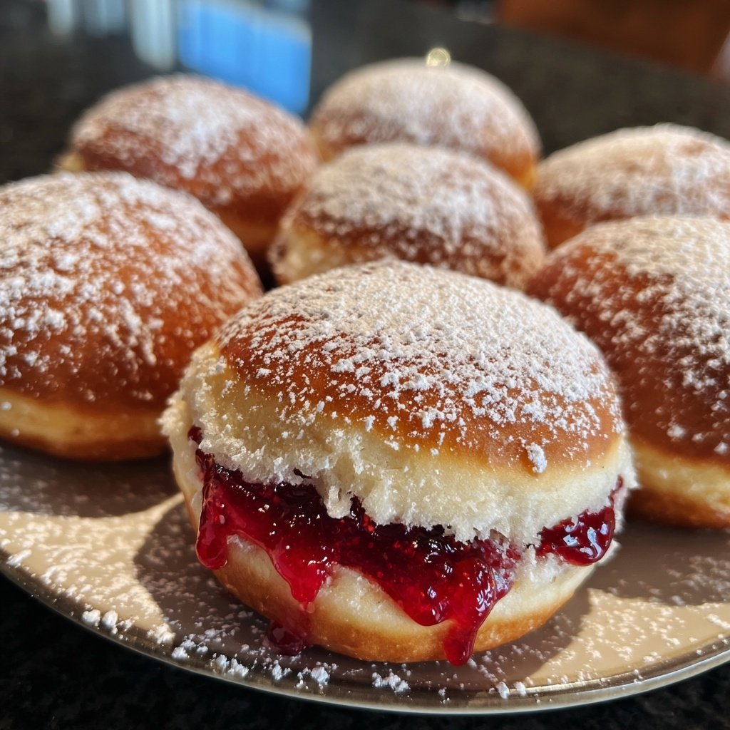 Klassische Deutsche Berliner Donuts Gefüllt mit Himbeermarmelade
