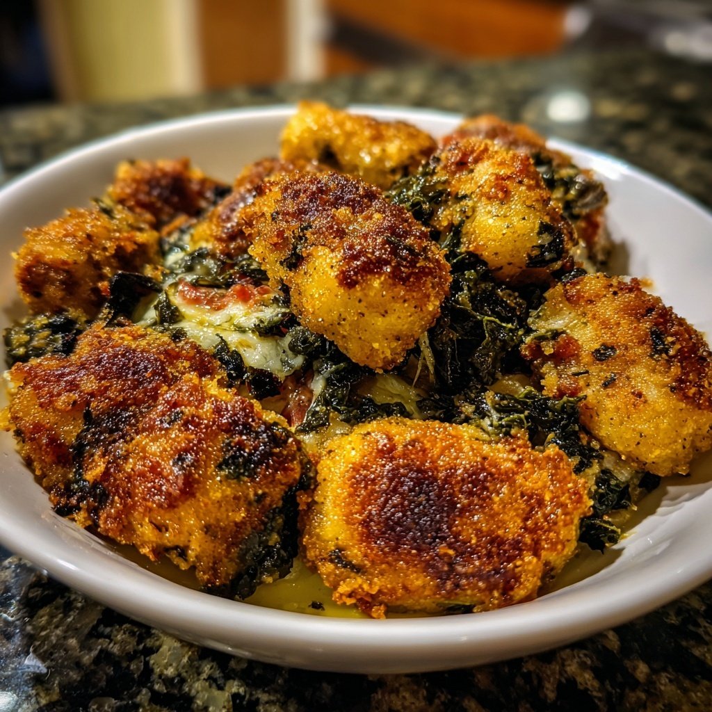 Gebackene Gnocchi mit Grünkohl Wurst