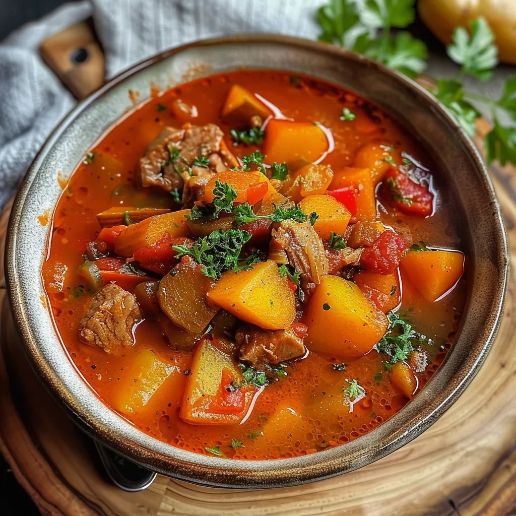 Gulaschsuppe mit Kartoffeln und Paprika