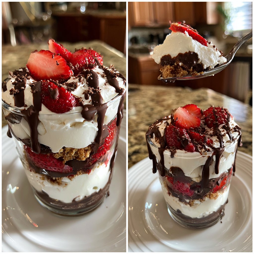 Schokoladengetunkte Erdbeer-Parfait