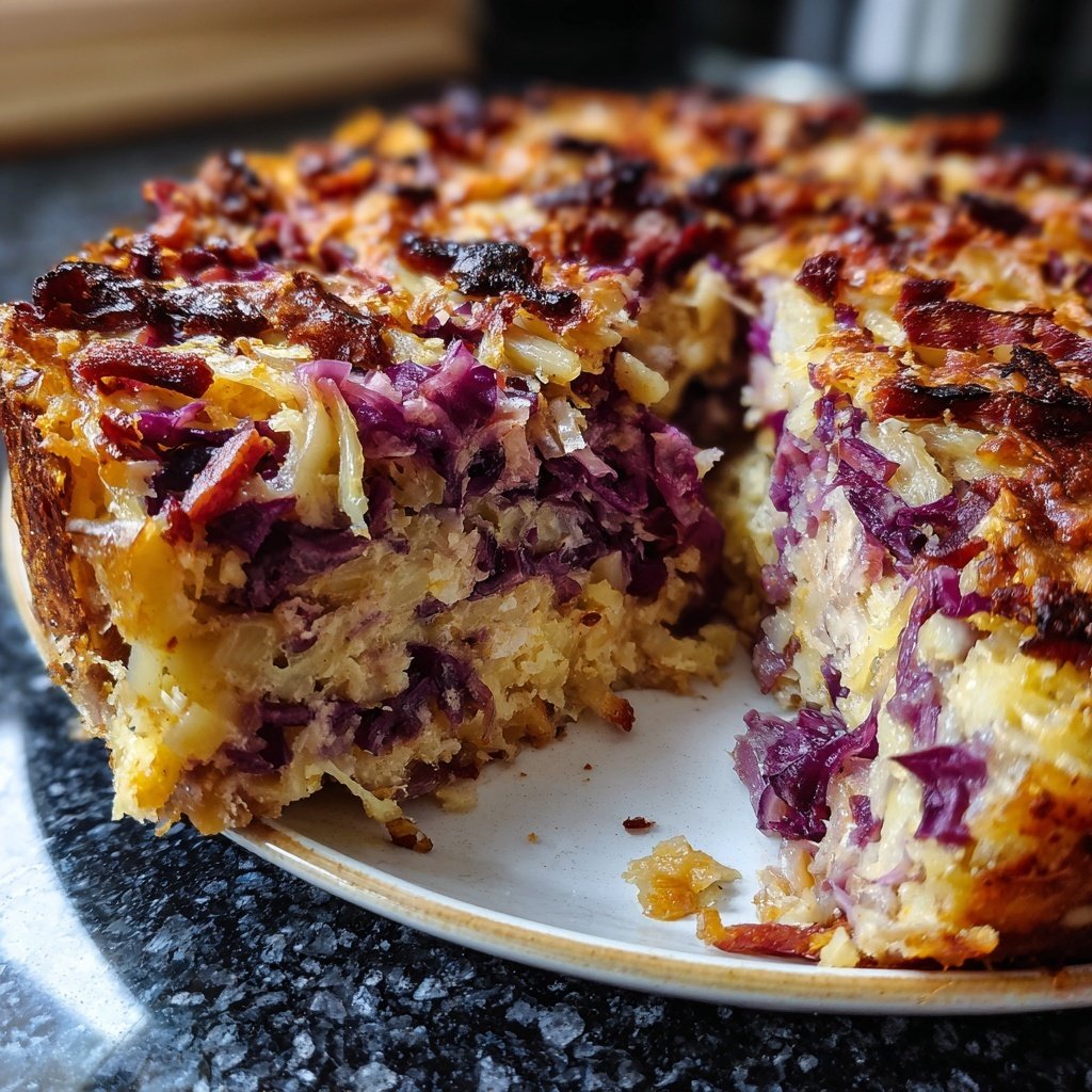 Rotkohl-Spätzle-Auflauf mit Speck