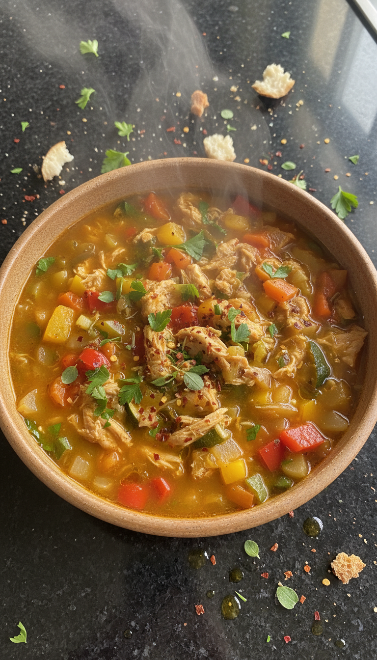 Mediterrane Hähnchen Suppe Fiesta