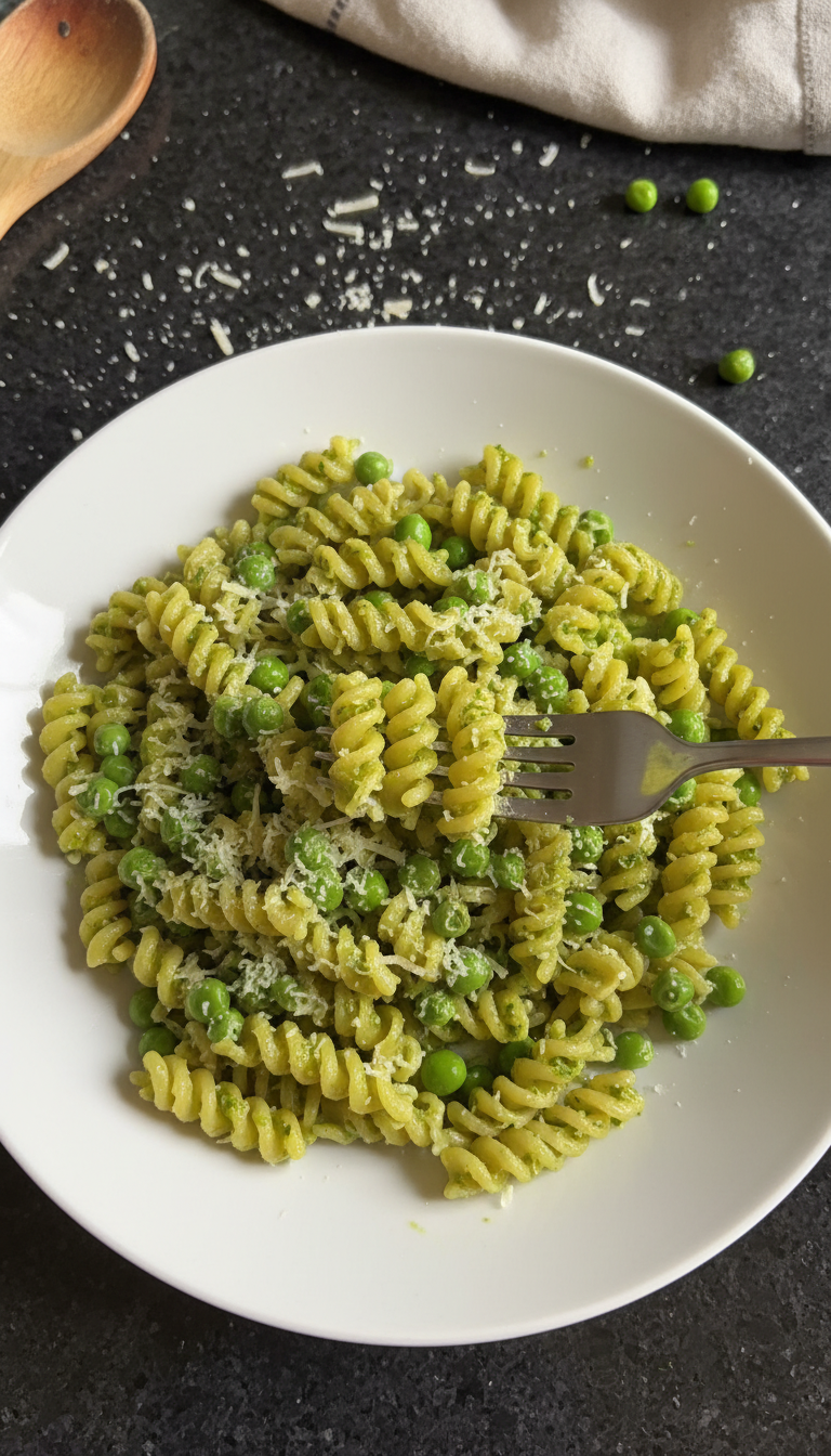 Schnelle Pasta mit Pesto und Erbsen