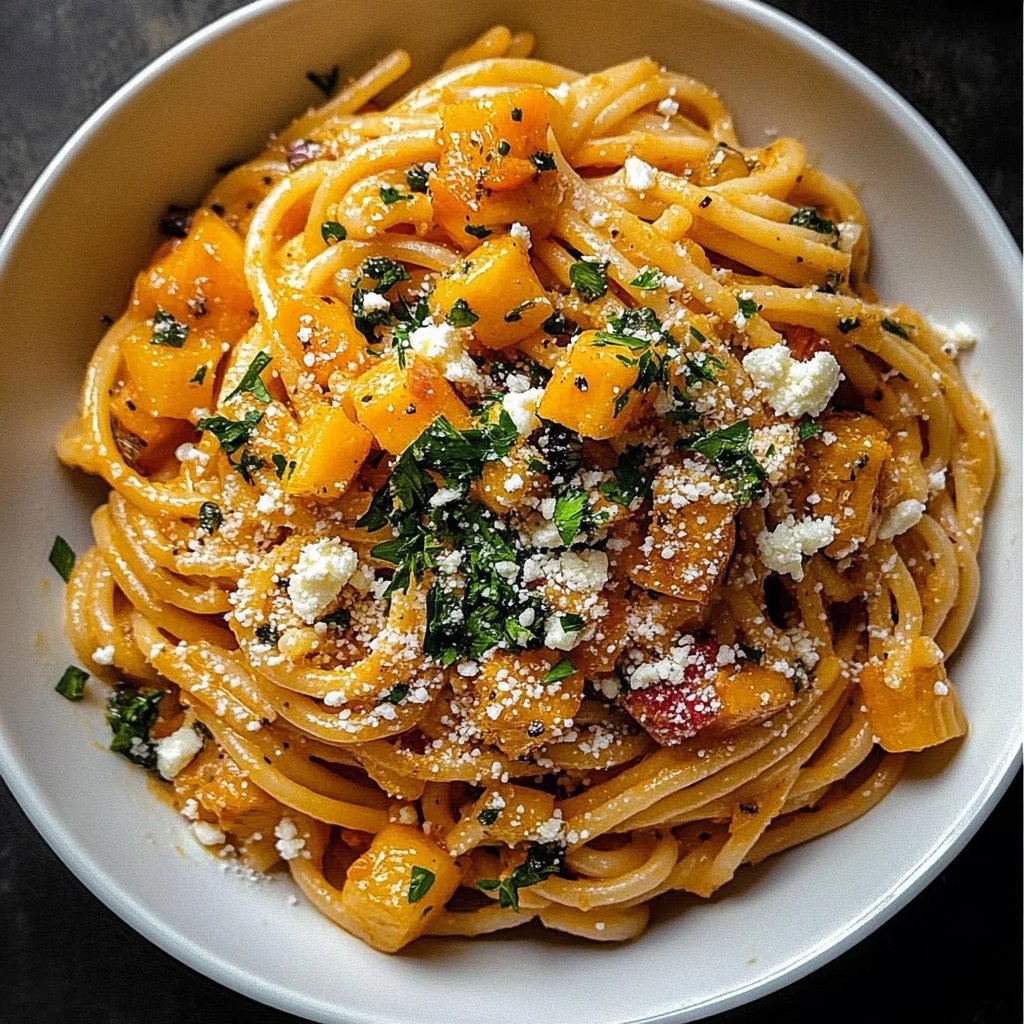 Kürbis Nudeln mit Feta