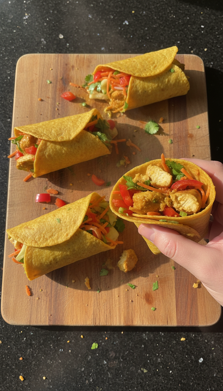 Einfach zubereitete Curry Hühnchen Wraps