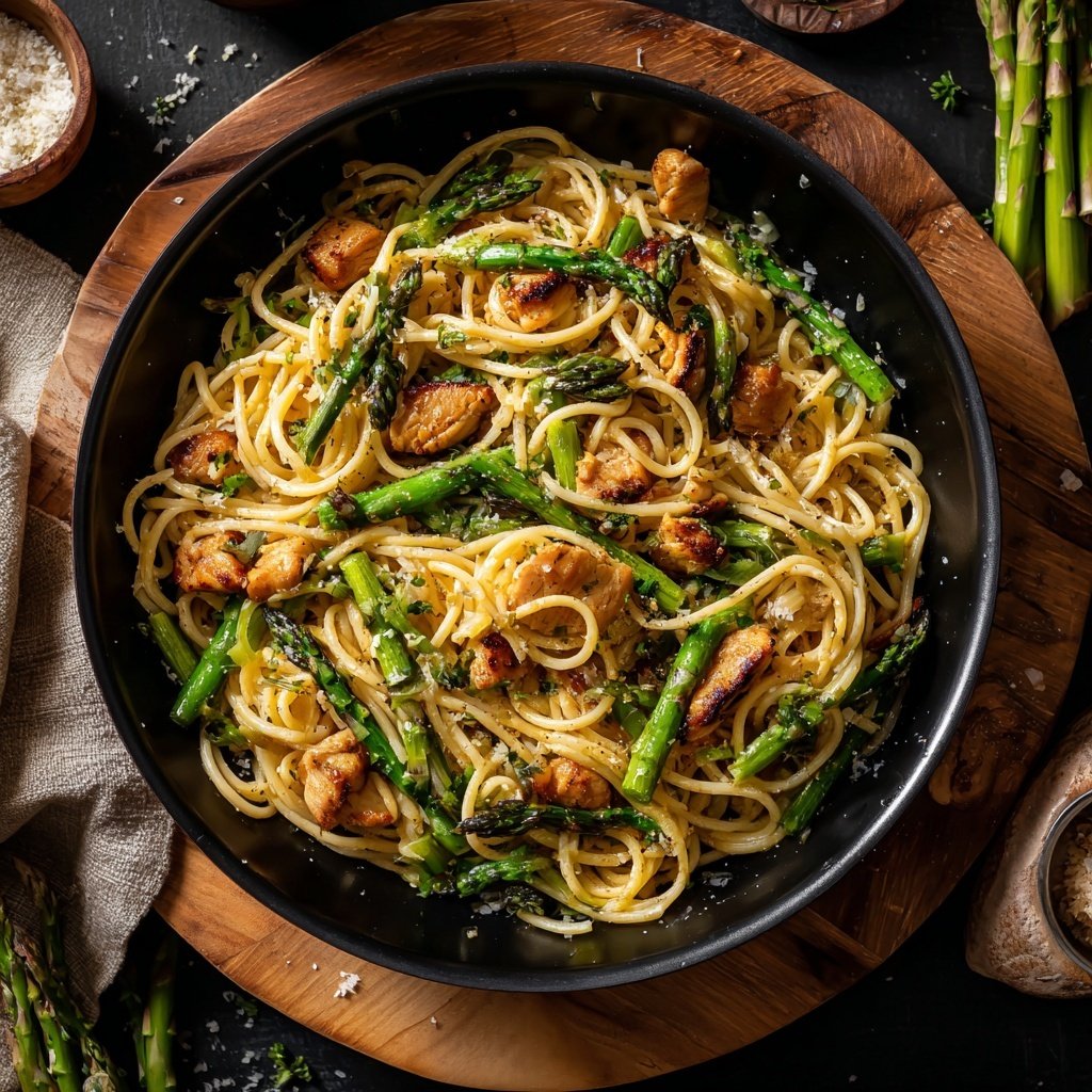 Spargel und Huhn Pasta Toss