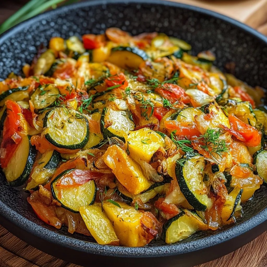 Vegetarischer Kartoffelauflauf mit Zucchini, Karotten und Zwiebeln