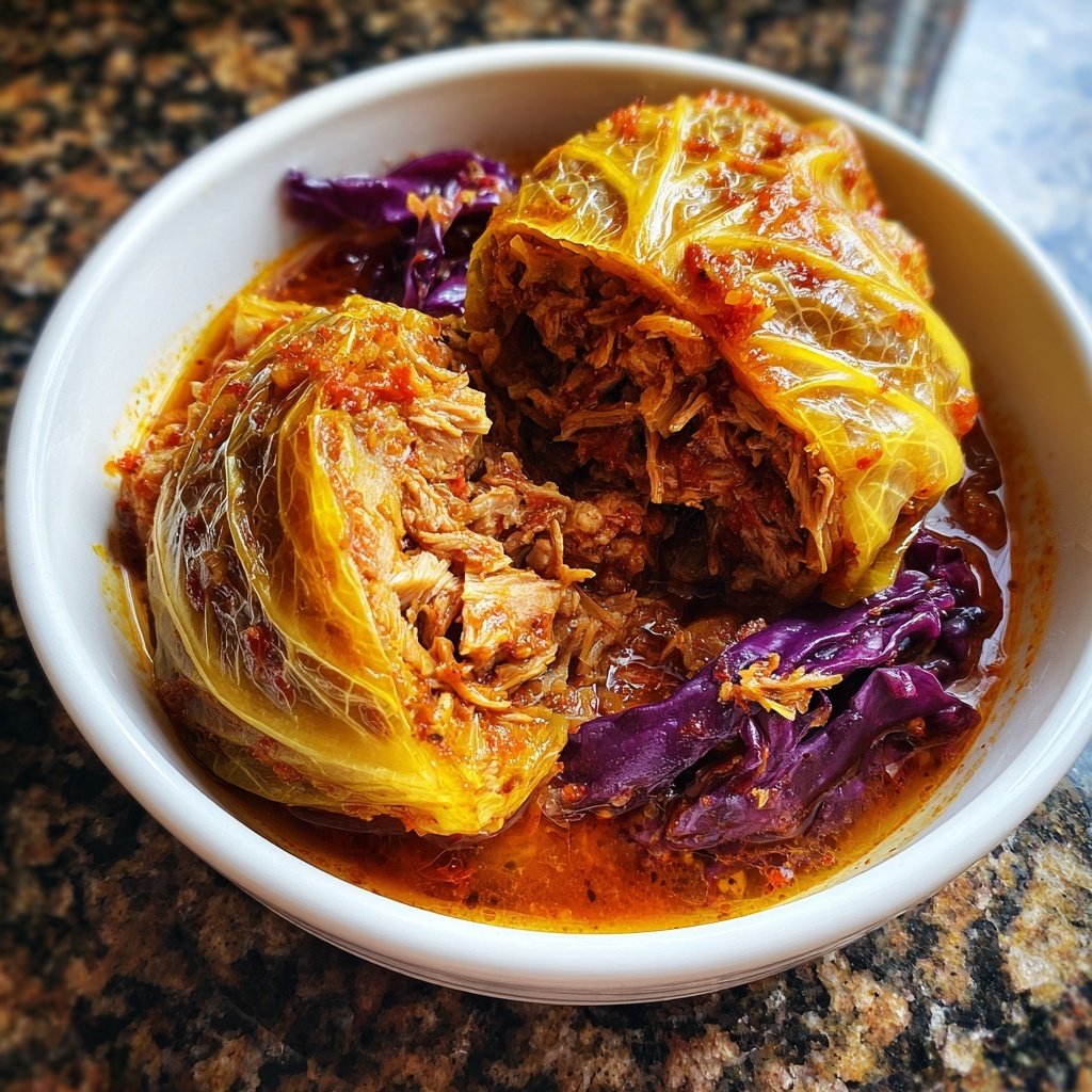 Rotkohl Krautwickel in herzhafter Sosse